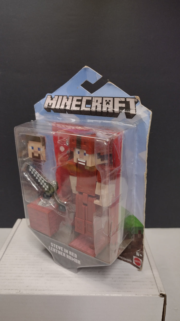 2020 Mattel Mojang Minecraft Steve in Red Leather Armor 3" Figure- On Card