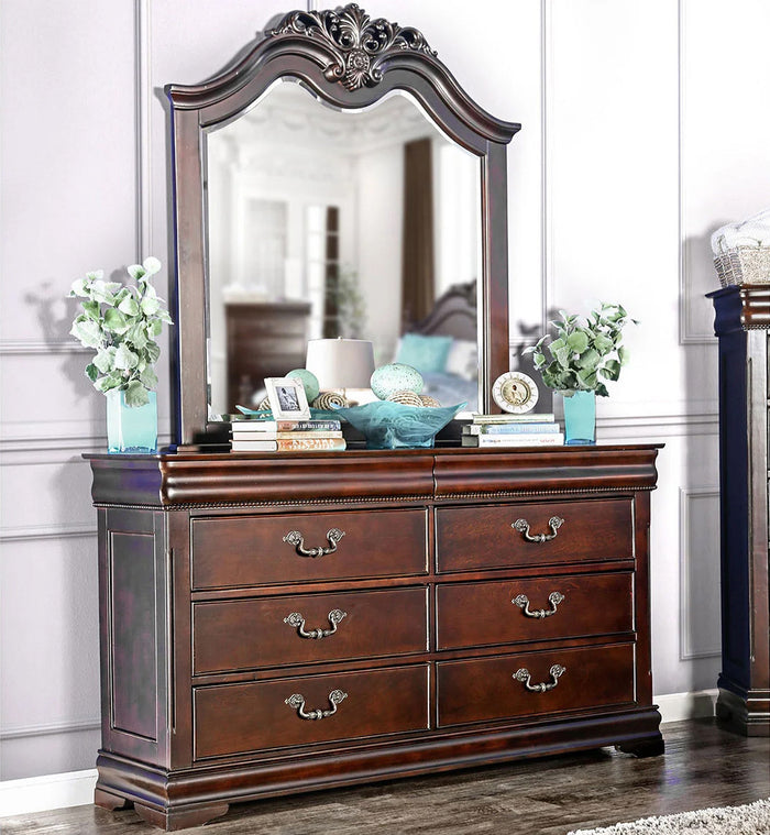 ALLONDRA Cherry 63" Wide Dresser & Mirror