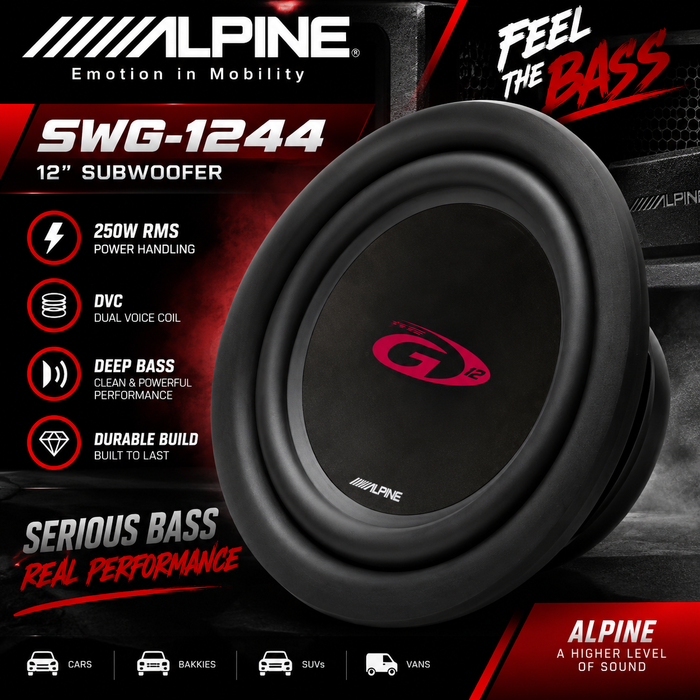 Alpine SWG-1244 12 250W RMS DVC Subwoofer