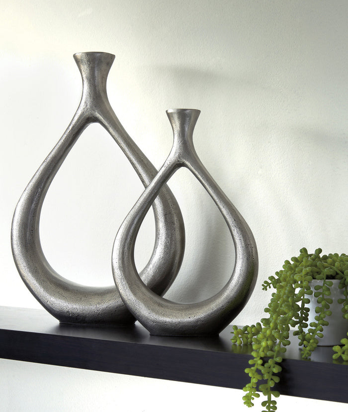 AMARE Silver Metal 19" Height Vase Pair