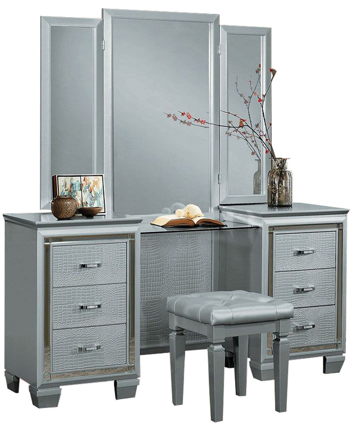 ANNIE Silver 17" Wide Vanity Stool
