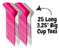 25 pink and white 3.25-inch golf tees with large cups and Little Links branding printed on the stems.