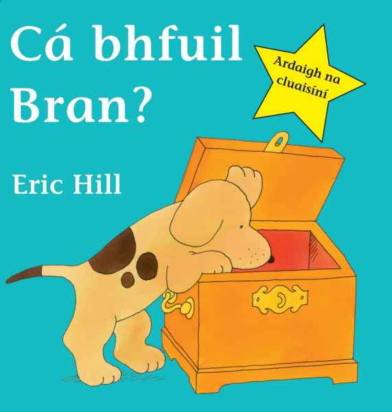 Teal book cover showing a yellow puppy with brown spots looking into an open wooden chest beside a yellow star.