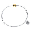 Silver bracelet with a gold accent on a white background