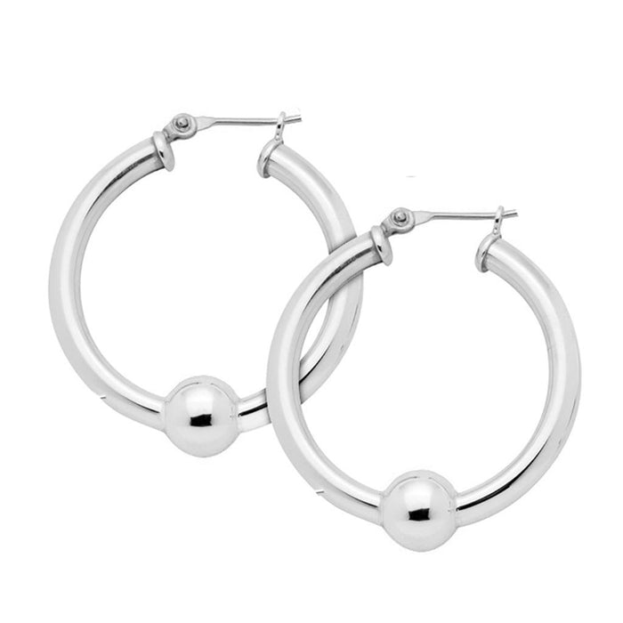 "Cape Cod • Lestage : Large Beaded Hoop Earrings in Sterling Silver -"