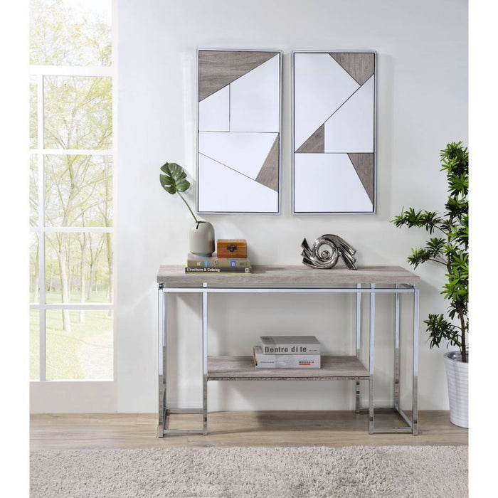 Chafik - Accent Mirror (Set of 2) - Mirrored, Natural Oak & Chrome