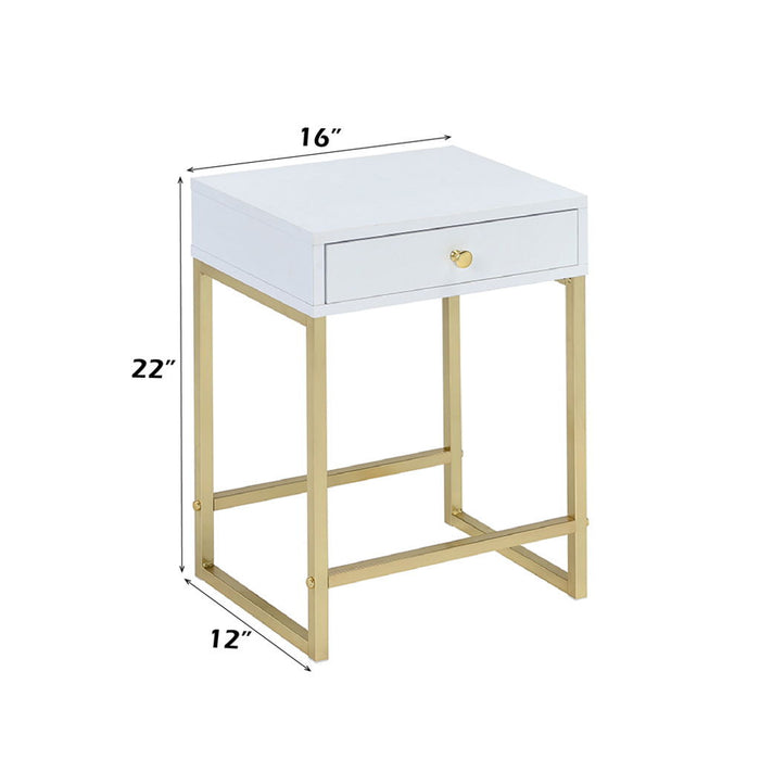 Coleen - Accent Table - White & Brass