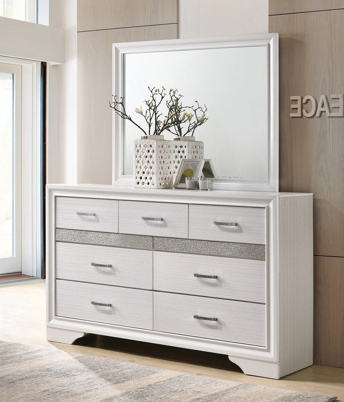 FELIZA White 63" Wide Dresser & Mirror with Hidden Drawers