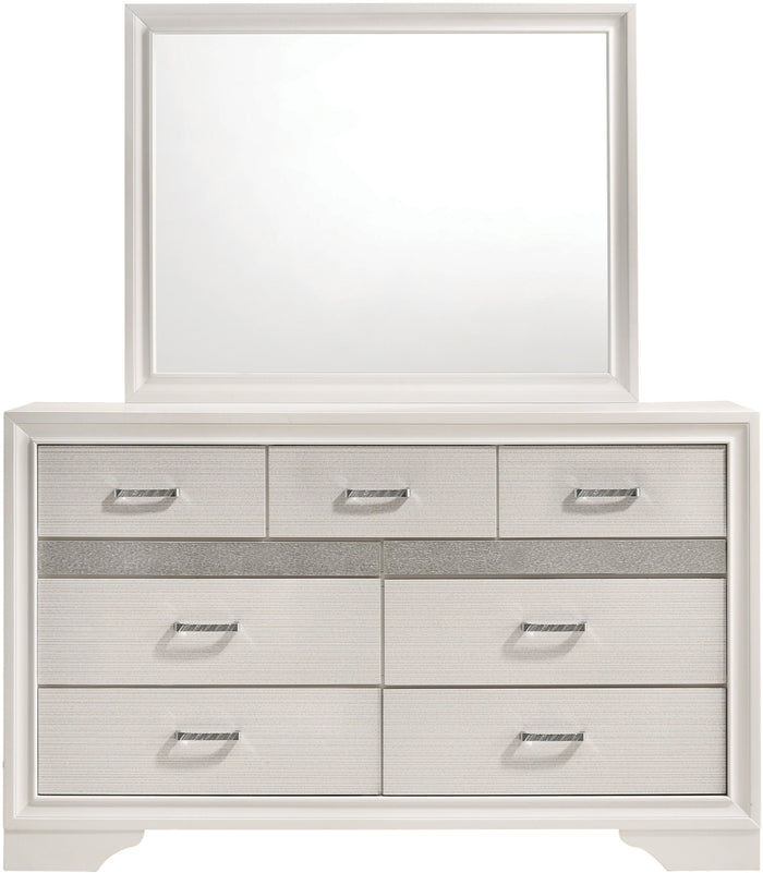FELIZA White 63" Wide Dresser & Mirror with Hidden Drawers