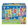 Blue box for an extra-long alphabet puzzle showing colorful pieces with lettered animal and astronaut illustrations.