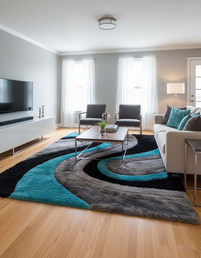 GURKAN Blue Multi 5' x 8' Shaggy 3D Area Rug