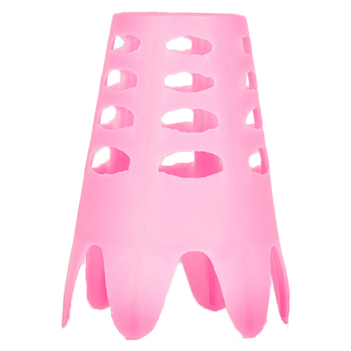 Bright pink, perforated cone-shaped golf tee with a flared, scalloped base.