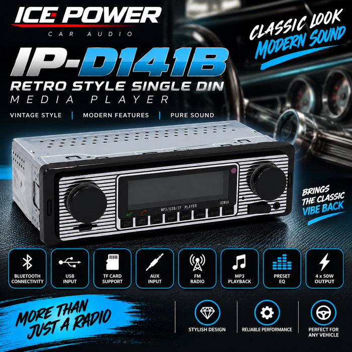 Ice Power IP-D141B Retro Style Single Din Media Player