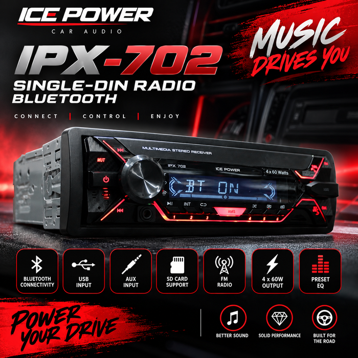Ice Power IPX-702 Single-DIN Radio Bluetooth