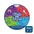 Skillmatics Jump and Learn colorful circular board with quadrants for learning shapes, letters, colors, and numbers.