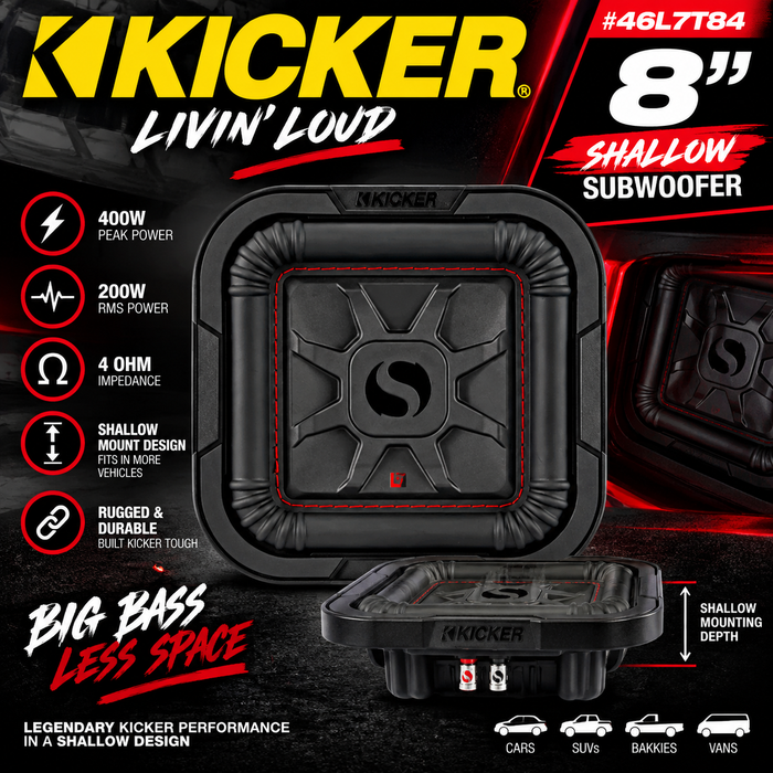 Kicker 46L7T84 8inch 4ohm Shallow Subwoofers