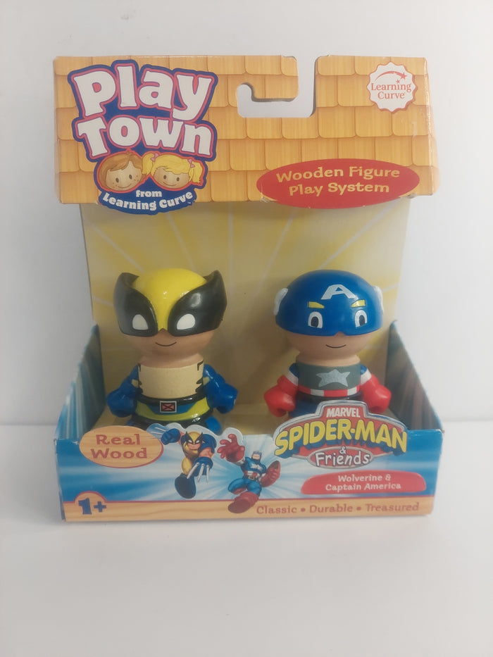 Marvel Spider-Man & Friends Wolverine & Captain America Play Town Wooden Figures