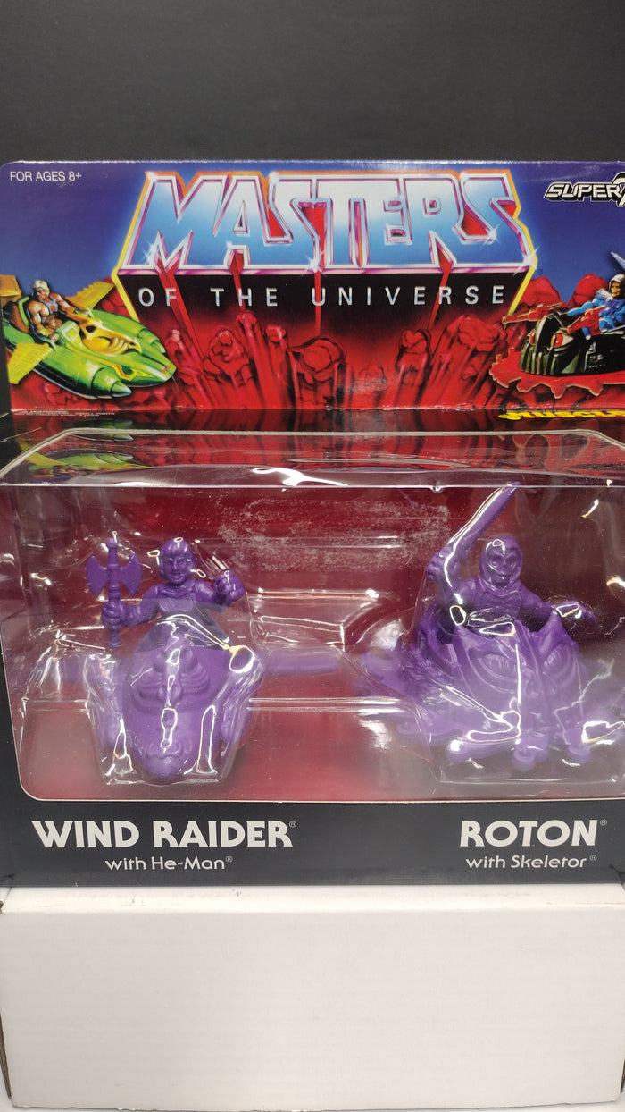 MOTU M.U.S.C.L.E. Wind Raider & Roton (Purple Variant) Retro Figure Set • Super7 Masters of the Universe