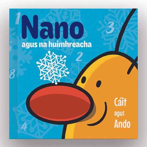 Blue book cover featuring a yellow character with a large red nose, white snowflakes, and light blue numbers.