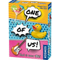 Vibrant pop art board game box featuring a yellow rubber duck, cocktail glass, and guitar in comic speech bubbles.