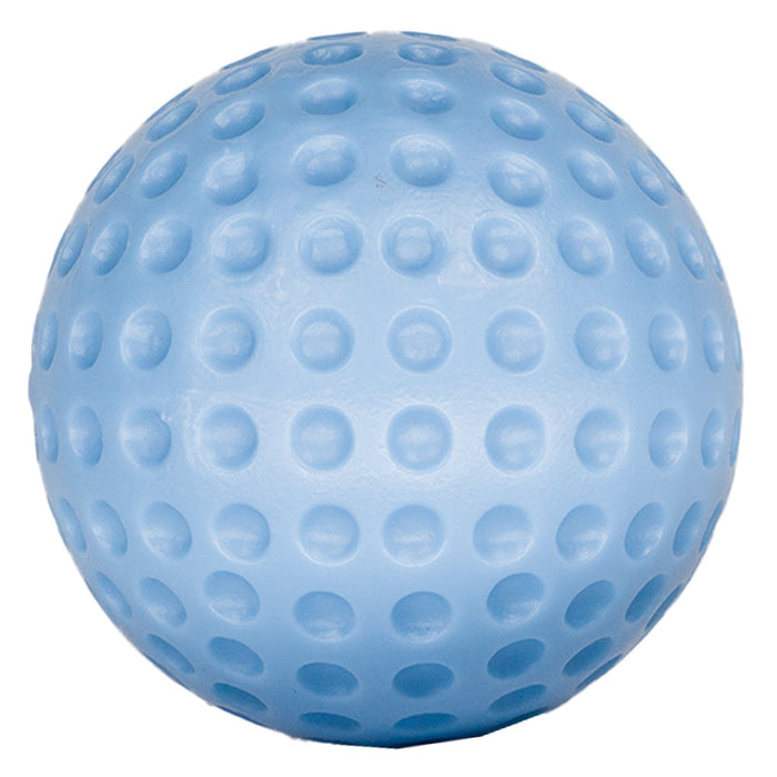 Light blue plastic toy ball with a dimpled surface texture like a golf ball.