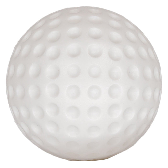 Close-up of a white plastic ball with a dimpled surface.