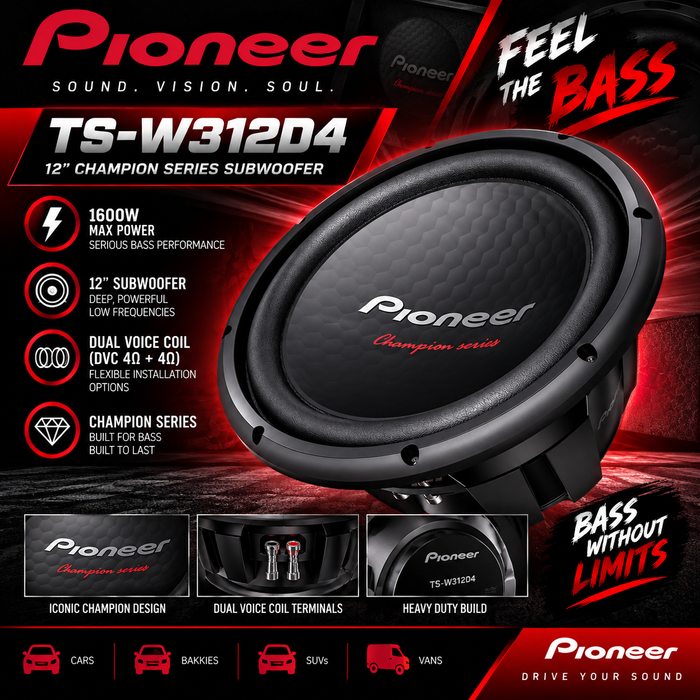 Pioneer TS-W312D4 12 Champion Series 1600W DVC Subwoofer