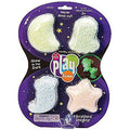 Purple pack with four glow-in-the-dark foam shapes: a yellow moon, green ghost, blue stocking, and pink star.
