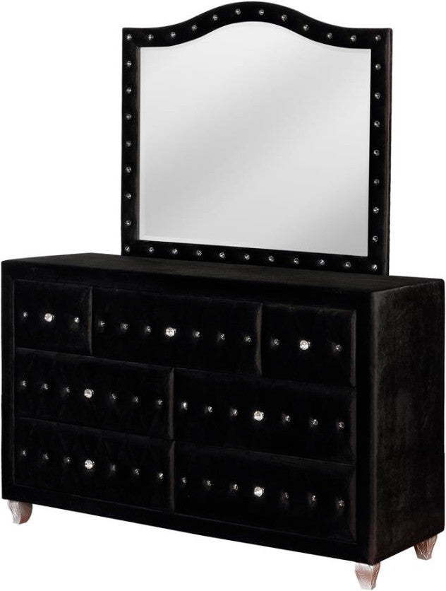 QUINTON Black 61" Wide Dresser & Mirror with Jewelry Storage