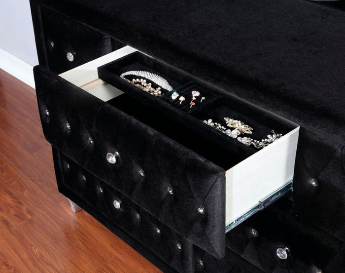 QUINTON Black 61" Wide Dresser & Mirror with Jewelry Storage