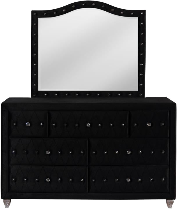 QUINTON Black 61" Wide Dresser & Mirror with Jewelry Storage