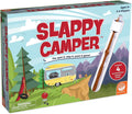 Game box with a yellow camper in a forest, red title text, and a white marshmallow slapper stick tool.