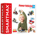 SmartMax Power Vehicles box featuring a boy building colorful magnetic modular trucks and a red fire engine.