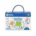 Learning Resources box of spelling puzzles for ages 4+ showing a green frog and pink pig split into letter pieces.
