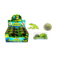 Green toy frog and grey speckled ball shown loose, in individual packaging, and in a colorful retail display box.