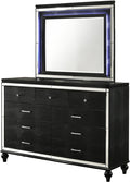 STRADA Black Alligator Texture 67" Wide Dresser & Mirror with LED's