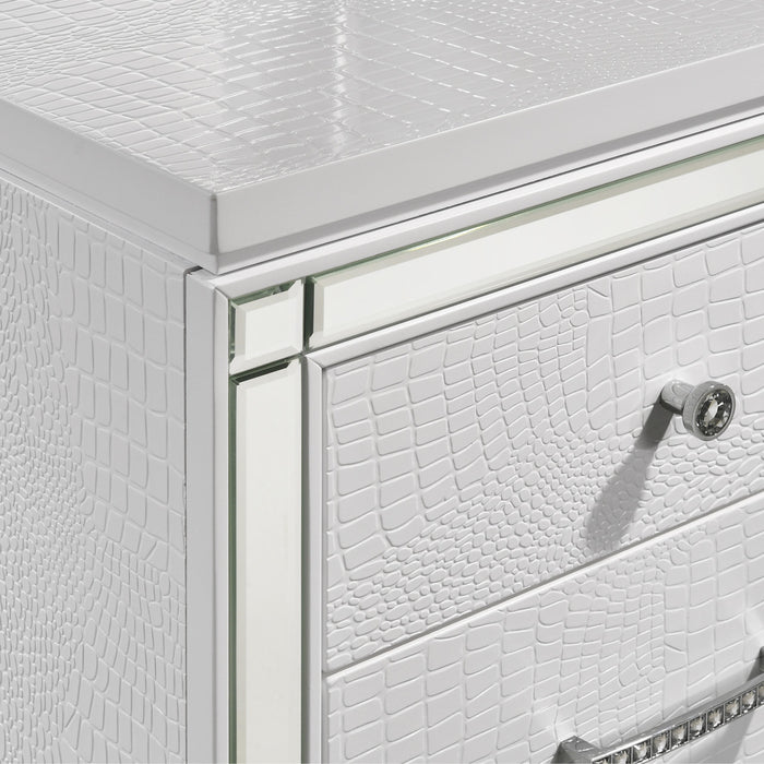 STRADA White Alligator Texture 67" Wide Dresser & Mirror