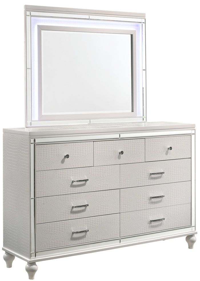 STRADA White Alligator Texture 67" Wide Dresser & Mirror