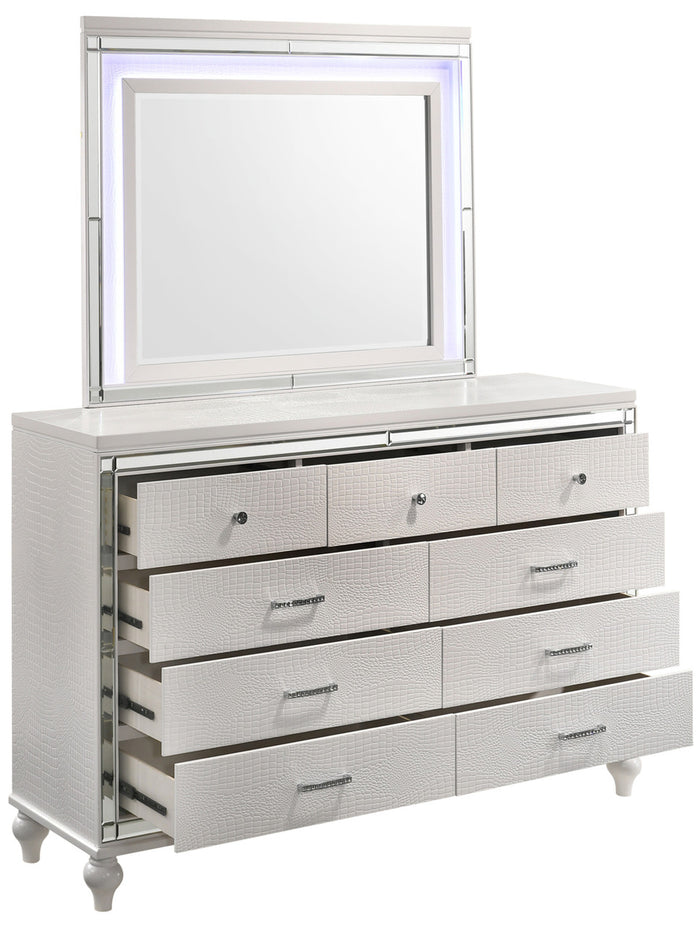 STRADA White Alligator Texture 67" Wide Dresser & Mirror