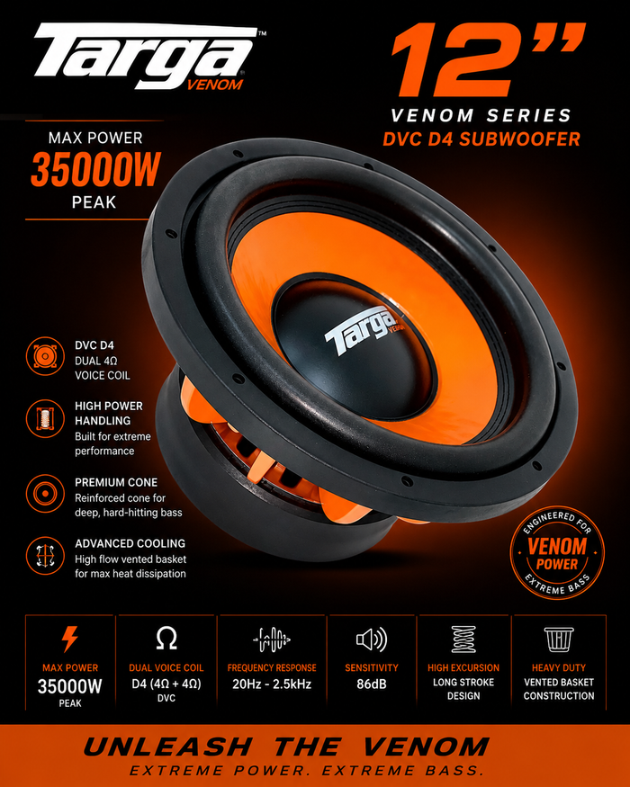 Targa 12" Venom Series DVC D4 Subwoofer - (35000W)
