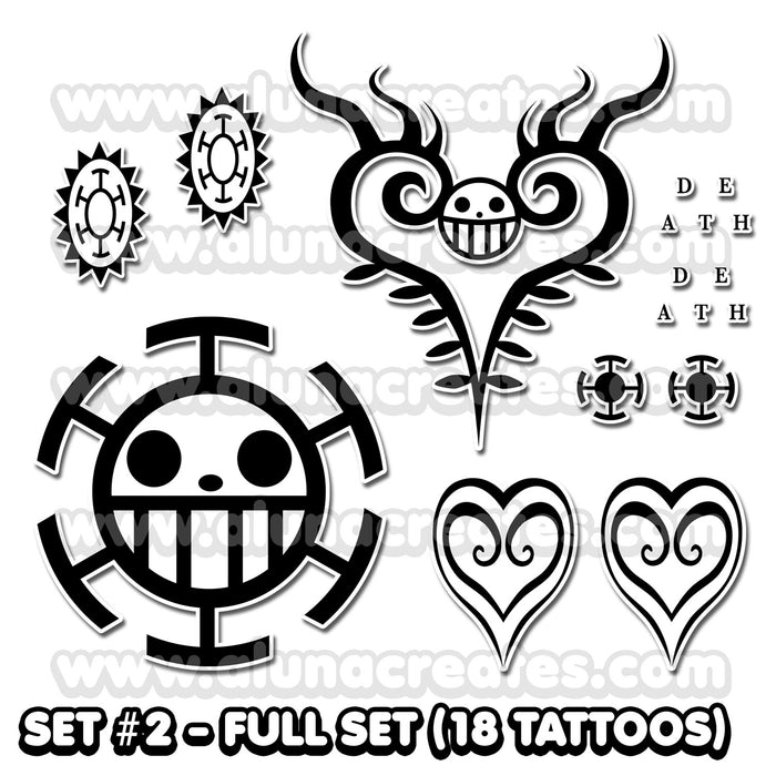 Trafalgar D. Water Law - One Piece | Temporary Tattoos | FULL SET - AlunaCreates