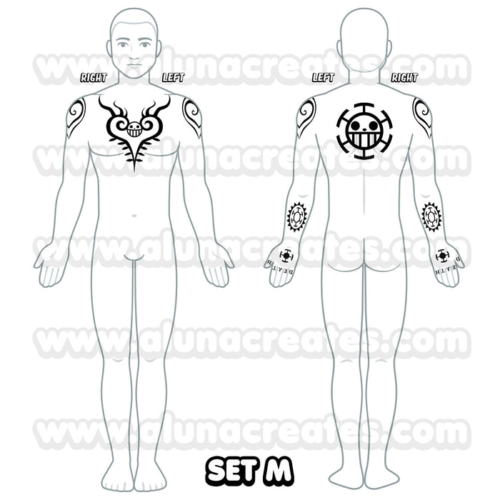 Trafalgar D. Water Law - One Piece | Temporary Tattoos | FULL SET - AlunaCreates