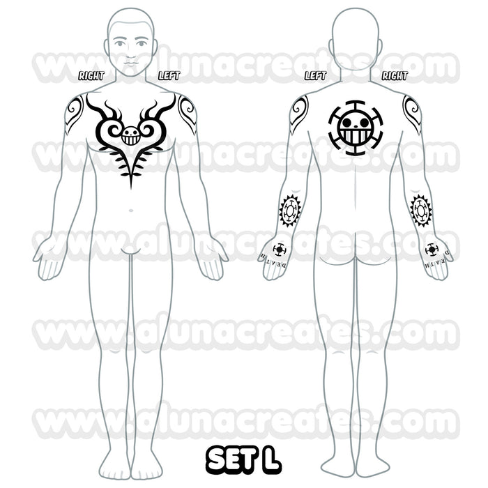 Trafalgar D. Water Law - One Piece | Temporary Tattoos | FULL SET - AlunaCreates