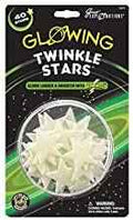 Black and green 40-pack for glow stars with a clear circular window showing small off-white plastic stars inside.