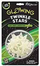 Black and green 40-pack for glow stars with a clear circular window showing small off-white plastic stars inside.