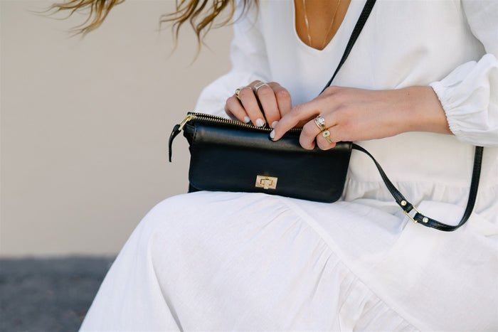 UTILITY BAG- BLACK WITH GOLD TRIMS