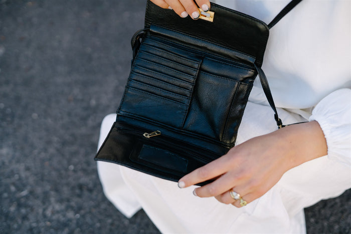 UTILITY BAG- BLACK WITH GOLD TRIMS
