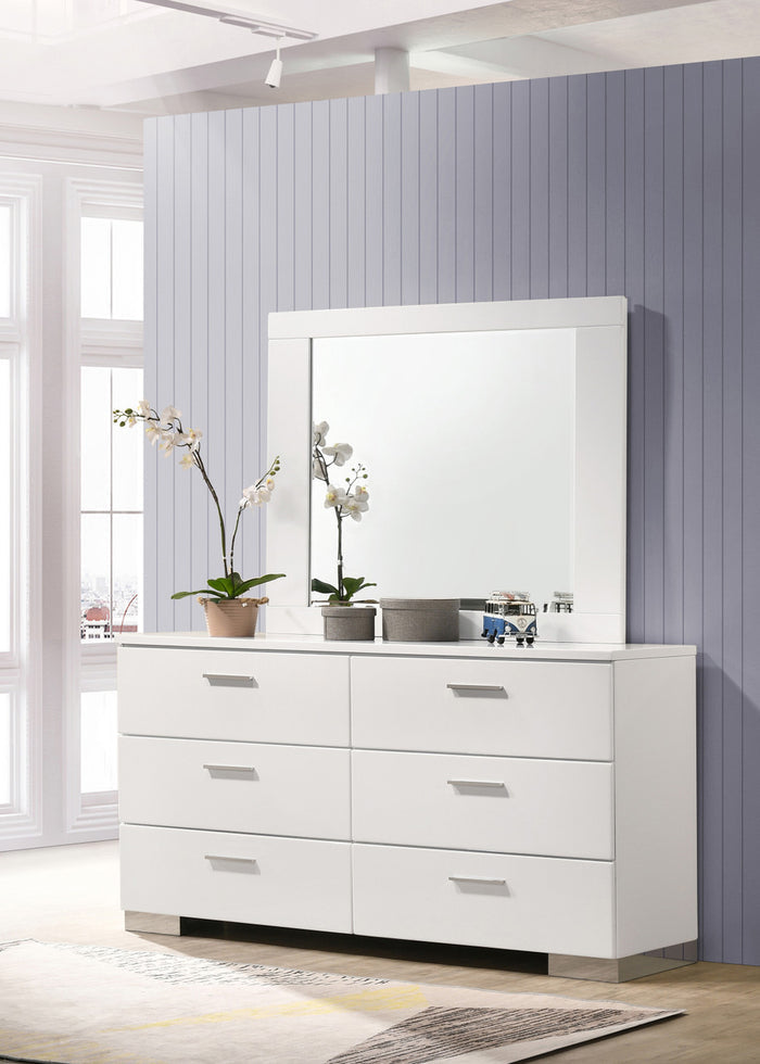 VERENA Glossy White 63" Wide Dresser & Mirror