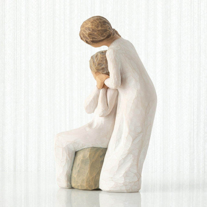 "Willow Tree Loving My Mother Figurine – daughter embracing seated mother, hand-carved resin sculpture by Susan Lordi symbolizing mother-daughter bond"